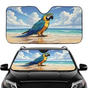 Vibrant Macaw Parrot Tropical Beach Scene - Wildlife Lover Gift for Bird Watchers Car Sunshade