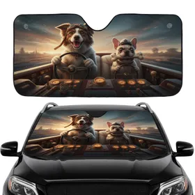 Border Collie French Bulldog Driving - Dog Lover Travel Essentials Gift Car Sunshade