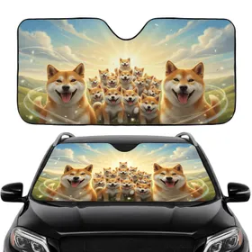 Two Shiba Inus with Puppies Scenic Drive - Canine Pet Lover Car Owners Gift Car Sunshade