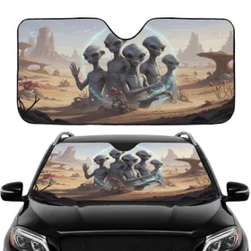 Grey Extraterrestrial Crew Alien World - Cosmic Exploration Journey Auto Essentials Car Sunshade