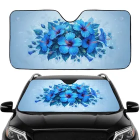 Blue Hibiscus Blooms Botanical Glow - Tropical Lifestyle Driving Gift Car Sunshade