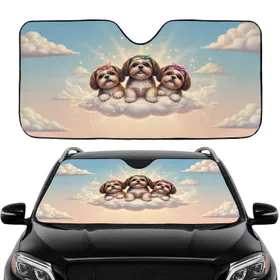 Shih Tzu Dogs Fluffy Cloud Scene - Pet Lover Auto Accessory for Dog Parents Car Sunshade
