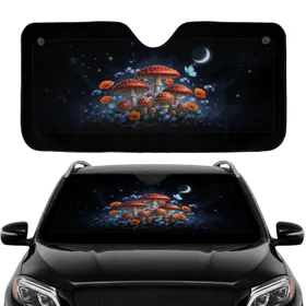 Amanita Mushroom Wildflower Butterfly Night Sky - Woodland Car Decor Gift Car Sunshade