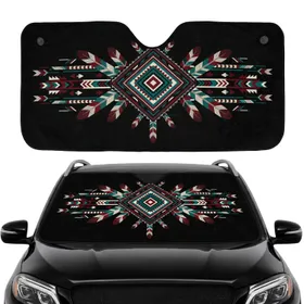 Southwestern Native Diamond Feather Arrowhead Zigzag - Car Interior Decor Car Sunshade