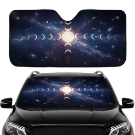Radiant Moon Phases Golden Orbital Stars Astrological Symbols - Travel Essentials Car Sunshade