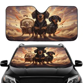 Dachshunds Biker Puppy Golden Hour Adventure - Dog Lover Auto Decor Gift Car Sunshade