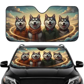 Joyful Siberian Huskies Golden Hour Adventure - Wildlife Lover Gift Car Sunshade