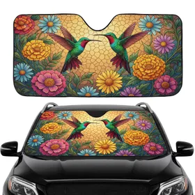 Graceful Hummingbirds Blossom Stained Glass Mosaic - Bird Lover Gift Car Sunshade