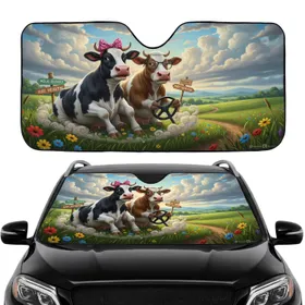 Funny Cow Driving Road Trip - Farmhouse Car Decor Gift for Cow Lover Car Sunshade