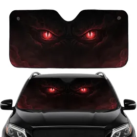 Glowing Red Monster Eyes Dark Fog Abyssal Black - Horror Fan Gift Car Sunshade