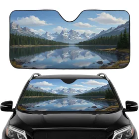 Snow-Capped Alpine Lake Panorama - Nature Lover Gift Car Sunshade
