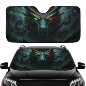 Fearsome Fiery-Eyed Armored Dragon Head - Dark Fantasy Car Decor for Mythology Fans Car Sunshade