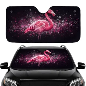 Pink Flamingo Sparkling Bokeh Deep Black - Everyday Essentials Wildlife Lover Gift Car Sunshade