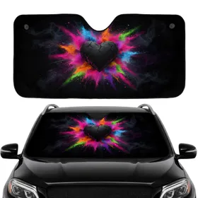 Textured Black Heart Pink Orange Blue Splatter Burst - Car Travel Essentials Car Sunshade
