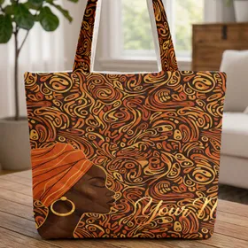 Regal African Woman Profile Personalized - Everyday Gift Quilted Tote Bag