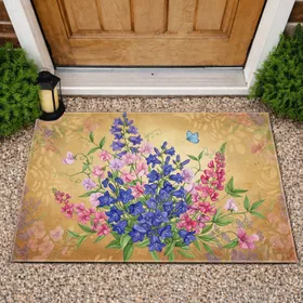 Bellflower Sweet Pea Wildflowers Butterfly - Home Decor Gift for Gardeners and Nature Lovers Doormat