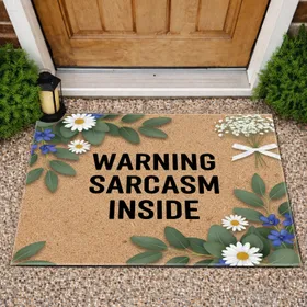 Warning Sarcasm Inside Eucalyptus Daisy Baby's Breath - Natural Home Decor Gift Doormat