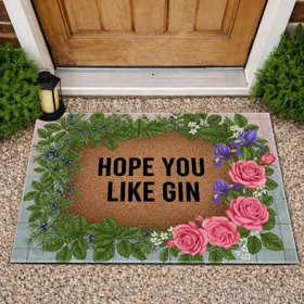 HOPE YOU LIKE GIN Juniper Rose Iris Flowers - Home Bar Decor Gift for Gin Lover Doormat