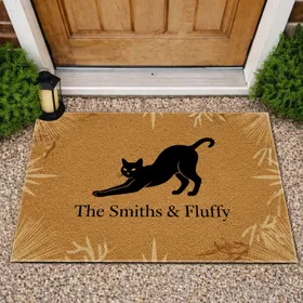 Custom Family Name Black Cat Silhouette Pet Name - Home Decor Cat Lover Gift Doormat