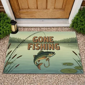 Gone Fishing Lake Reeds Fish - Rustic Outdoor Decor for Fishermen Doormat