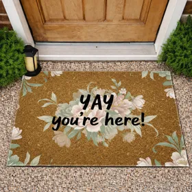 YAY You're Here! Floral Botanicals - Entryway Decor Gift Doormat