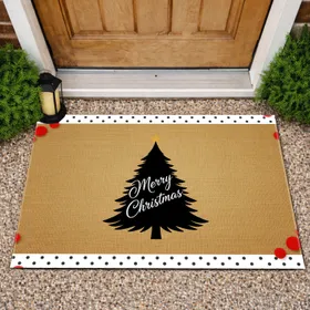 Black Christmas Tree Merry Christmas Polka Dot Border - Holiday Decor Doormat