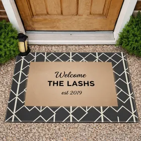 Welcome Custom Family Name and Year Message Textured Brown Abstract Shapes - Home Decor Gift Doormat
