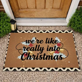 Christmas Text Holly Berries Bells - Christmas Holiday Home Decor Gift Doormat
