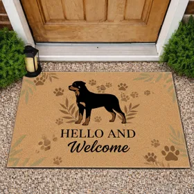 Black Dog Silhouette Welcome Text - Home Decor Gift for Dog Lover Doormat