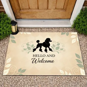 Black Poodle 'Hello And Welcome' Text Botanical Foliage - Home Decor Gift Doormat