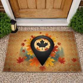 Maple Leaf Map Pin Autumn Leaves Landscape - Canadian Fall Home Decor Gift Doormat