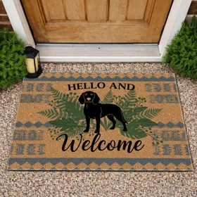 Hound Dog Welcome Botanical Ferns Diamond Accents - Home Decor Gift Doormat