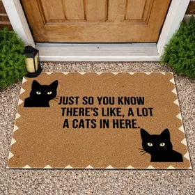 Black Cat Peering 'A Lot Of Cats In Here' - Home Decor Gift for Cat Owners Doormat
