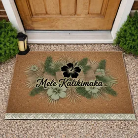 Mele Kalikimaka Black Hibiscus Pine Tropical - Christmas Home Decor Gift Doormat