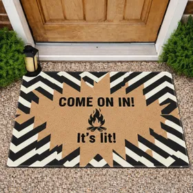 Come On In It's Lit Campfire Zigzag Welcome Home Decor Doormat