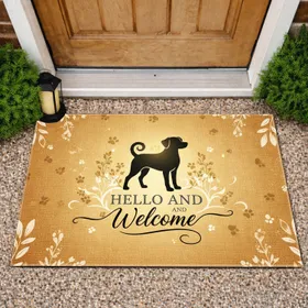 Black Dog Welcome Botanical Accents Paw Prints - Everyday Home Garden Decor Doormat
