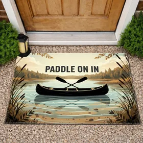 Canoe Paddles 'PADDLE ON IN' Lake Scene Outdoor Living Home Decor Doormat