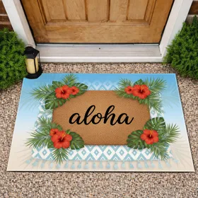 Aloha Tropical Palm Hibiscus - Home Decor Gift Doormat