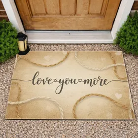 'Love You More' Script Text Hearts Burlap - Home Decor Gift Doormat