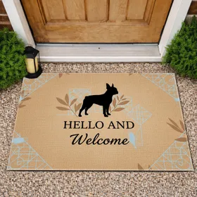 Boston Terrier Botanical Welcome Dog Sign - Entryway Home Decor Gift for Dog Lover Doormat