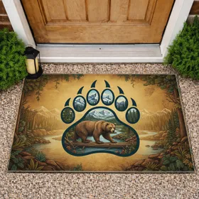 Majestic Brown Bear Paw Print Mountains River Forest Wilderness - Wildlife Lover Gift Doormat