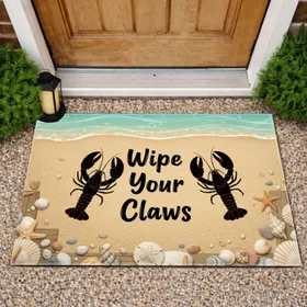 Wipe Your Claws Lobster Seashell Beach - Coastal Home Decor Gift for Beach Lovers Doormat