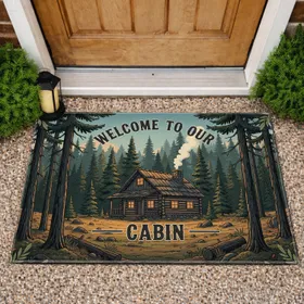 Log Cabin Pine Forest Welcome Sign - Cabin Life Decor Gift for Cabin Lover Doormat