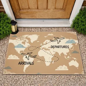 Departures Arrivals Airplanes Flight Paths World Map - Travel Lover Decor Gift Doormat