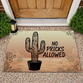 Saguaro Cactus 'NO PRICKS ALLOWED' Humorous Desert Home Decor Gift Doormat