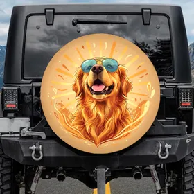 Golden Retriever Dog Aviator Sunglasses with Sun Rays - Dog Lover Gift for Dog Owners Spare Tire Cover