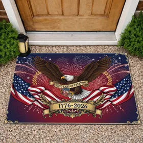 Bald Eagle American Flag 1776 Shield - USA 250 Years of Freedom Anniversary Doormat