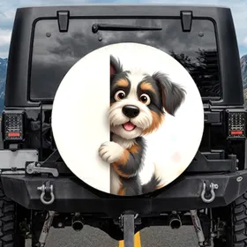 Comically Startled Cartoon Dog Peeking Soft Partition - Dog Lover Gift Spare Tire Cover