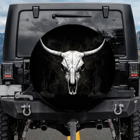 Weathered Horns Bull Skull Desert Tribal - Western Lifestyle Cowboy Gift Spare Tire Cover