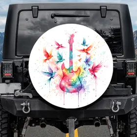 Electric Guitar Soaring Birds Paint Splatters Paint Drips Paint Speckles - Art Lover Gift Spare Tire Cover